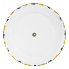  Десертная тарелка, полосы, облегченная оправа, синий, желтый и золото, розетка по центру, края золота, Ø 29 см 