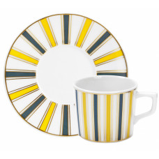  Эспрессо чашка с блюдцем, Stripes, богато, голубой, желтый, золотой край, V 0,1 л 