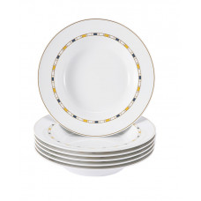  Тарелка для пасты, набор 6 шт., Stripes, край маленький, синий, желтый и золото 