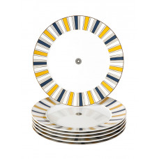  Подтарельник-Set 6-tlg., Stripes, бортовой царство, синий, желтый и золото, розетка по центру, края золота 