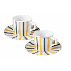 Чашки для Эспрессо-Set, 4-tlg., Stripes, полный Декор, синий, желтый и золотой, золотой каймой, форма 
