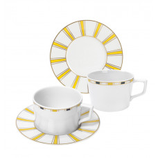  Капучино чашки-Set, 4-tlg., Stripes, край маленький, синий, желтый и золото 