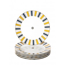  Десертная тарелка-Set 6-tlg., Stripes, бортовой царство, синий, желтый и золото, розетка по центру, края золота 