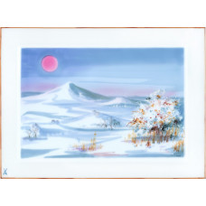  Панно, пейзажи с красным солнцем (зима), 26 x 35 см 