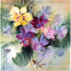  Панно, орхидеи в фиолетовый-фиолетовый, 35 х 35 см 