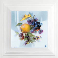  Панно, яблоко, голубое вино, чернослив и Goldbl—листья, 26 x 26 см 