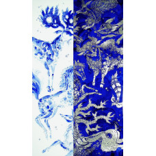  Панно, дикие Фантазии в кобальт платины на синем фоне, белая он края, 72 x 42 см 