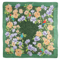  Ткань 100% шелк, Flowers and Parrot, verde, 90x90 см 