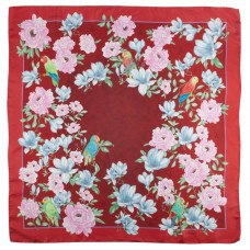  Ткань 100% шелк, Flowers and Parrot, rosso, 90x90 см 