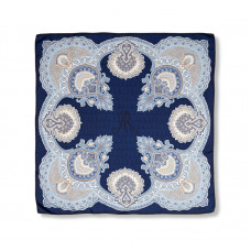  Ткань в 100% Шелковый классический Пейсли дизайн, современные цвета темно-синий и светло-синий, 90x90 см 