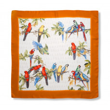  Ткань 100% шелк, попугаи, цвета природы и оранжевой каймой, 90x90 см 