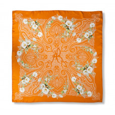  Ткань 100% шелк, душистый горошек, цвет оранжевый с белым en Bl–й, 90x90 см 
