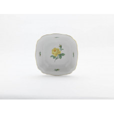 Sch&uuml;ssel, eckig, Rose mitte, gelb, Goldrand, L 18,5 cm