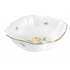 Sch&uuml;ssel, eckig, Rose mitte, gelb, Goldrand, L 26 cm