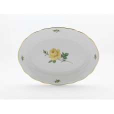 Platte, oval, Rose mitte, gelb, Goldrand, L 35 cm