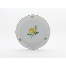 Kuchenschale, Rose mitte, gelb, Goldrand, ø 28 cm