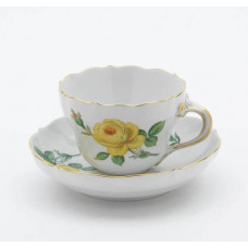 Kaffeetasse m.U., Rose mitte, gelb, Goldrand, V 0,25 l