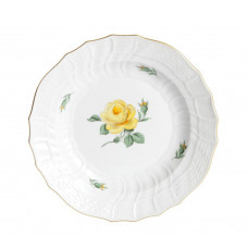 Teller,flach, Rose mitte, gelb, Goldrand, 21 cm
