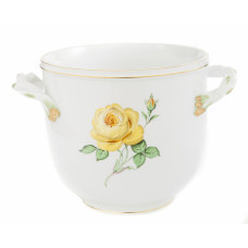 Blumentopf, Rose mitte, gelb, Goldrand, H 18 cm