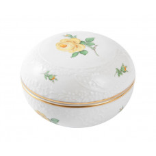 Dose, Rose mitte, gelb, Goldrand, ø 12,5 cm
