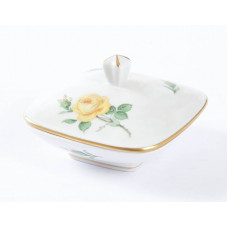 Dose, Rose mitte, gelb, Goldrand, 5,3 cm