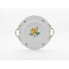 Platte m.H., Rose mitte, gelb, Goldrand, L 30 cm