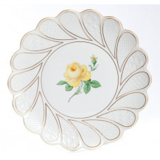 Schale, Rose mitte, gelb, Goldrand, ø 29 cm