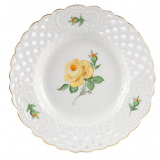 Teller, durchbr., Rose mitte, gelb, Goldrand, ø 19 cm