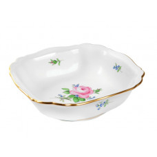 Sch&uuml;ssel, eckig, Rose und Vergi&szlig;meinnicht, mitte, bunt, Goldrand, L 18,5 cm