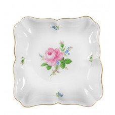 Beilageschale viereckig, Rose und Vergißmeinnicht, mitte, bunt, Goldrand, L 22 cm