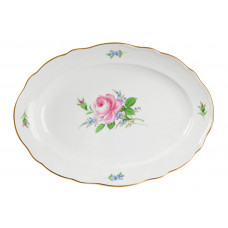 Platte, oval, Rose und Vergi&szlig;meinnicht, mitte, bunt, Goldrand, L 28,5 cm