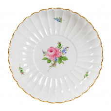 Beilageschale rund,gemuschelt, Rose und Vergißmeinnicht, mitte, bunt, Goldrand, ø 21 cm