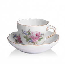 Espressotasse, Rose und Vergißmeinnicht, mitte, bunt, Goldrand, V 0,1 l