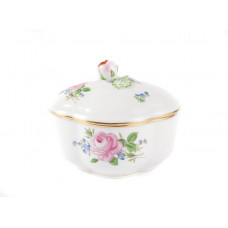 Zuckerdose, oval, Rose und Vergißmeinnicht, mitte, bunt, Goldrand, 10 cm