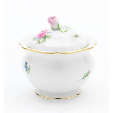 Zuckerdose, Rose und Vergißmeinnicht, mitte, bunt, Goldrand, 10 cm