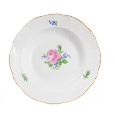 Speiseteller, Rose und Vergißmeinnicht, mitte, bunt, Goldrand, 25 cm