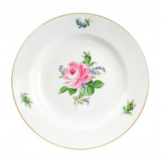 Teller, Rose und Vergißmeinnicht, mitte, bunt, Goldrand, ø 19 cm