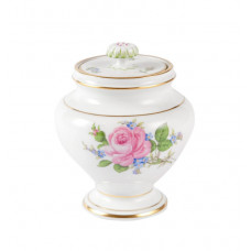 Zuckerdose, Rose und Vergißmeinnicht, mitte, bunt, Goldrand, 8,5 cm