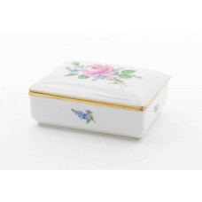 Dose, Rose und Vergißmeinnicht, mitte, bunt, Goldrand, 11x8,5 cm