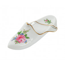 Pantoffel links, Rose und Vergißmeinnicht, mitte, bunt, Goldrand, L 9,5 cm