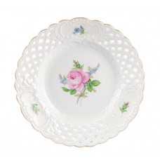 Teller, durchbr., Rose und Vergißmeinnicht, mitte, bunt, Goldrand, ø 21 cm