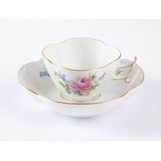 Tasse m.U., Rose und Vergißmeinnicht, mitte, bunt, Goldrand, 0,1 l