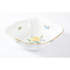 Sch&uuml;ssel, eckig, Rose und Vergi&szlig;meinnicht, mitte, gelb, Goldrand, L 18,5 cm