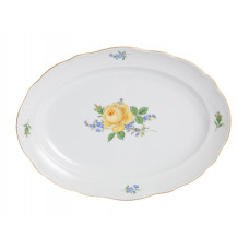 Platte, oval, Rose und Vergi&szlig;meinnicht, mitte, gelb, Goldrand, L 28,5 cm