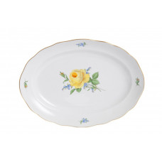 Platte, oval, Rose und Vergi&szlig;meinnicht, mitte, gelb, Goldrand, L 35 cm