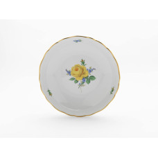 Beilageschale rund, Rose und Vergißmeinnicht, mitte, gelb, Goldrand, ø 25 cm