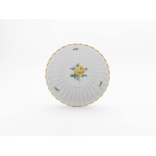 Beilageschale rund,gemuschelt, Rose und Vergißmeinnicht, mitte, gelb, Goldrand, ø 20 cm