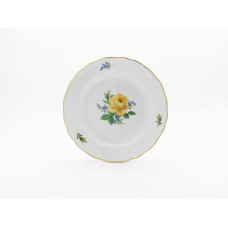 Speiseteller, Rose und Vergißmeinnicht, mitte, gelb, Goldrand, ø 25 cm