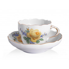 Kaffeetasse m.U., Rose und Vergißmeinnicht, mitte, gelb, Goldrand, V 0,20 l
