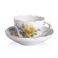 Kaffeetasse m.U., Rose und Vergißmeinnicht, mitte, gelb, Goldrand, V 0,25 l